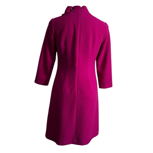 Eliza J dress sz 4 Fuchsia pink Long Sleeve bow tie neckline knee length - Picture 4 of 6